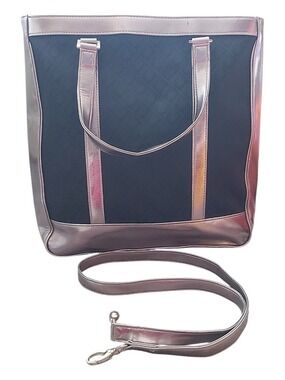 Elle Metallic Pink & Black Tote Bag with Shoulder Strap - 12" x 12" X 2.5"